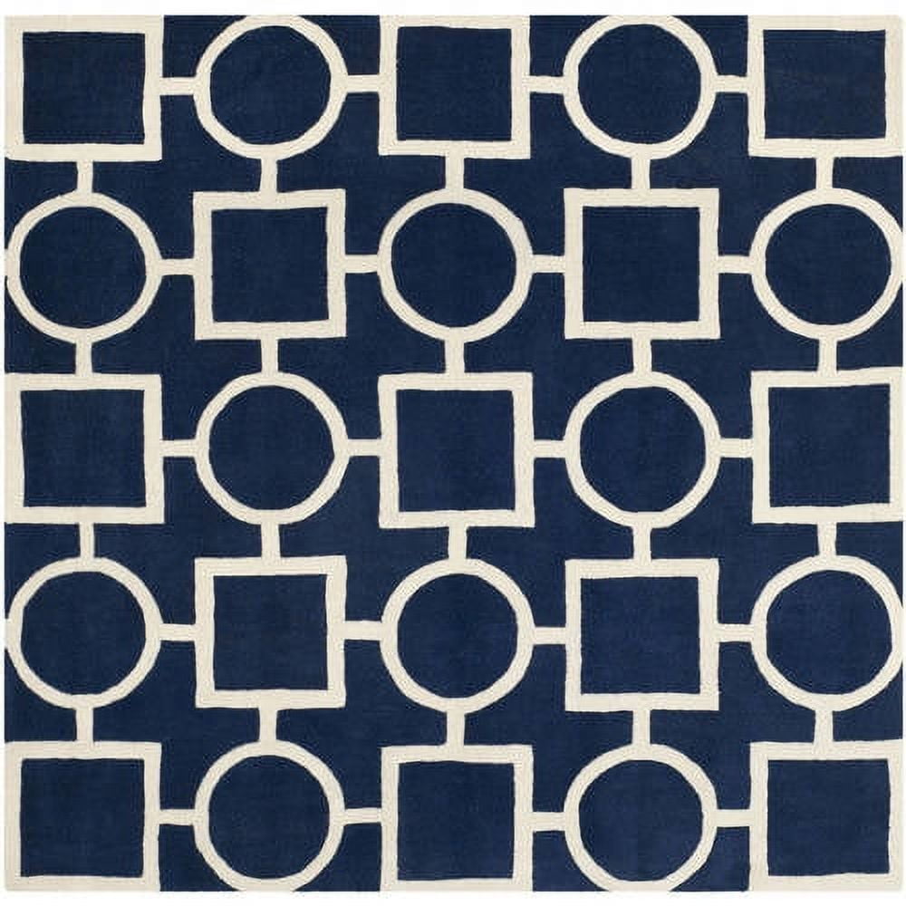 Hand-Tufted Elegance Dark Blue & Ivory Wool Square Rug