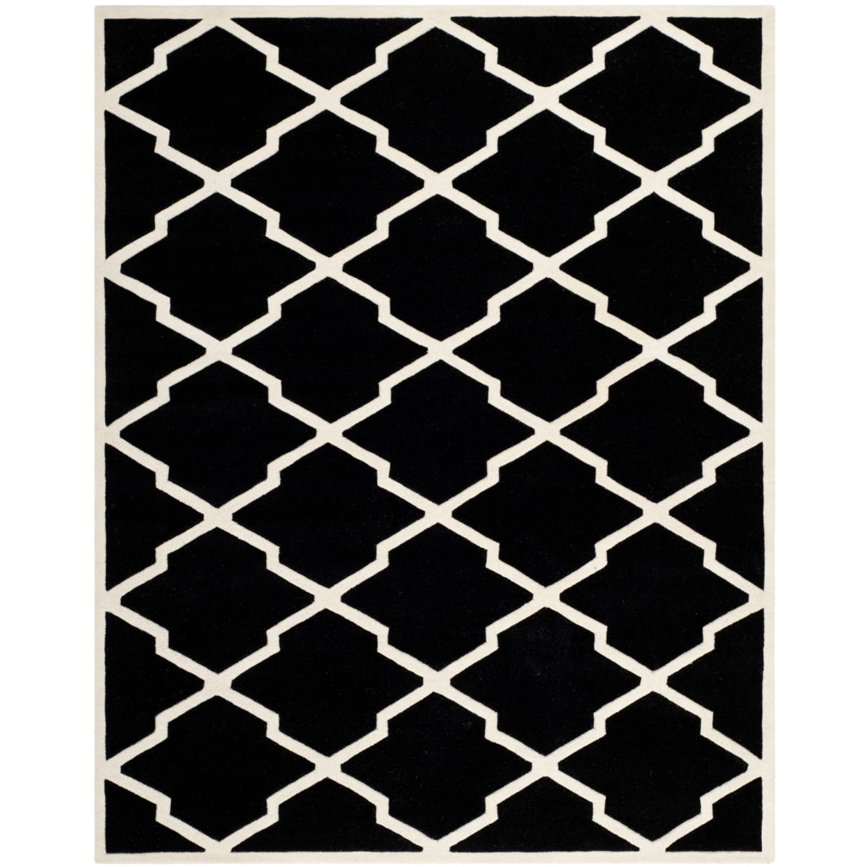 Black and Ivory Tufted Wool Geometric Area Rug 2' x 3'