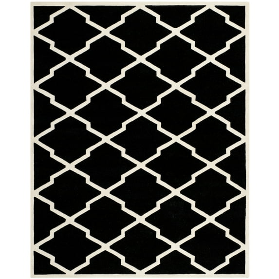 SAFAVIEH Chatham Franklin Geometric Quatrefoil Wool Area Rug, Black/Ivory, 3' x 5'