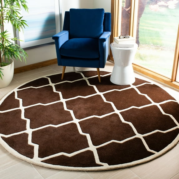 SAFAVIEH Chatham Franklin Geometric Wool Area Rug, Dark Brown/Ivory, 7' x 7' Round