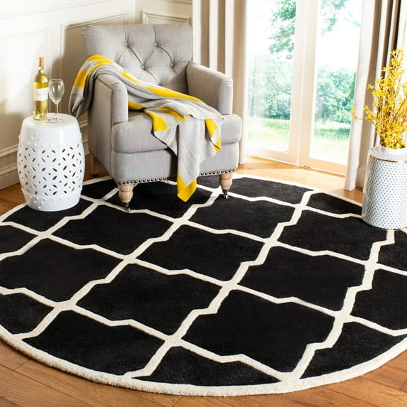 SAFAVIEH Chatham Franklin Geometric Wool Area Rug, Black/Ivory, 7' x 7' Round