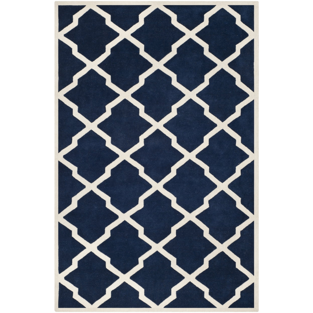 Handmade Dark Blue and Ivory Wool Tufted Square Rug