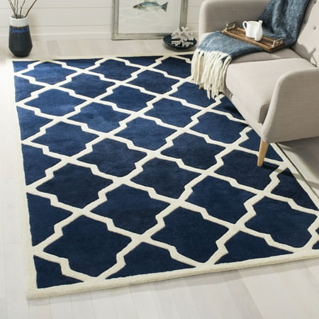 SAFAVIEH Chatham Franklin Geometric Wool Area Rug, Dark Blue/Ivory, 5' x 8'
