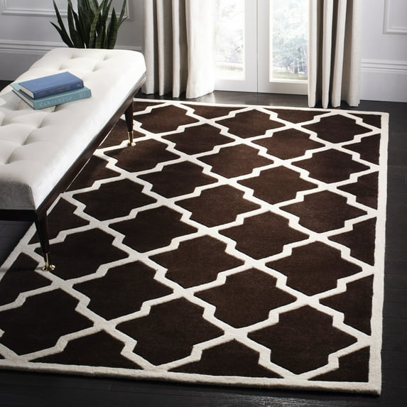 SAFAVIEH Chatham Franklin Geometric Wool Area Rug, Dark Brown/Ivory, 5' x 8'