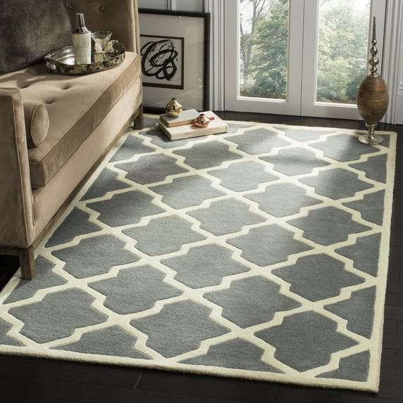 SAFAVIEH Chatham Franklin Geometric Wool Area Rug, Dark Gray/Ivory, 4' x 6'
