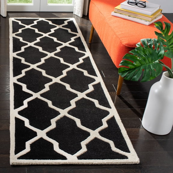 SAFAVIEH Chatham Franklin Geometric Wool Runner Rug, Black/Ivory, 2'3" x 7'