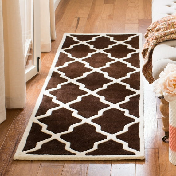 SAFAVIEH Chatham Franklin Geometric Wool Runner Rug, Dark Brown/Ivory, 2'3" x 9'