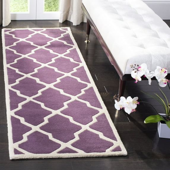 SAFAVIEH Chatham Franklin Geometric Wool Runner Rug, Purple/Ivory, 2'3" x 7'