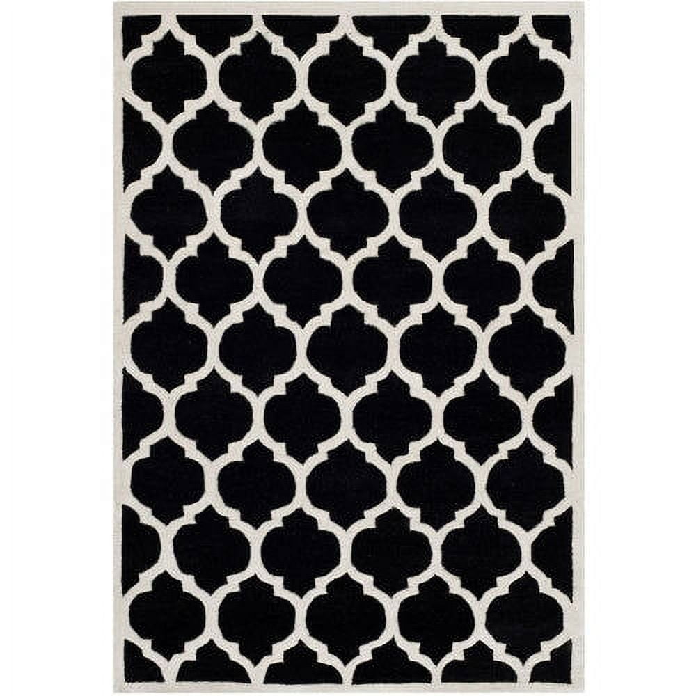 Black and Ivory Hand-Tufted Wool Geometric 4' x 6' Rug