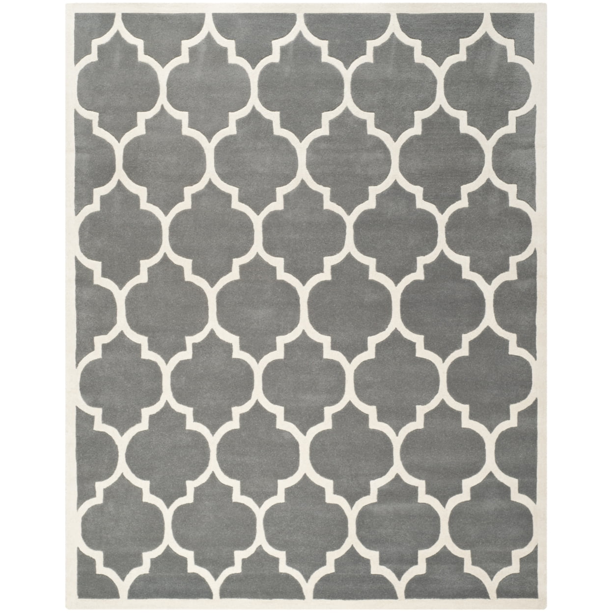 Off-White and Dark Grey Hand-Tufted Wool Area Rug