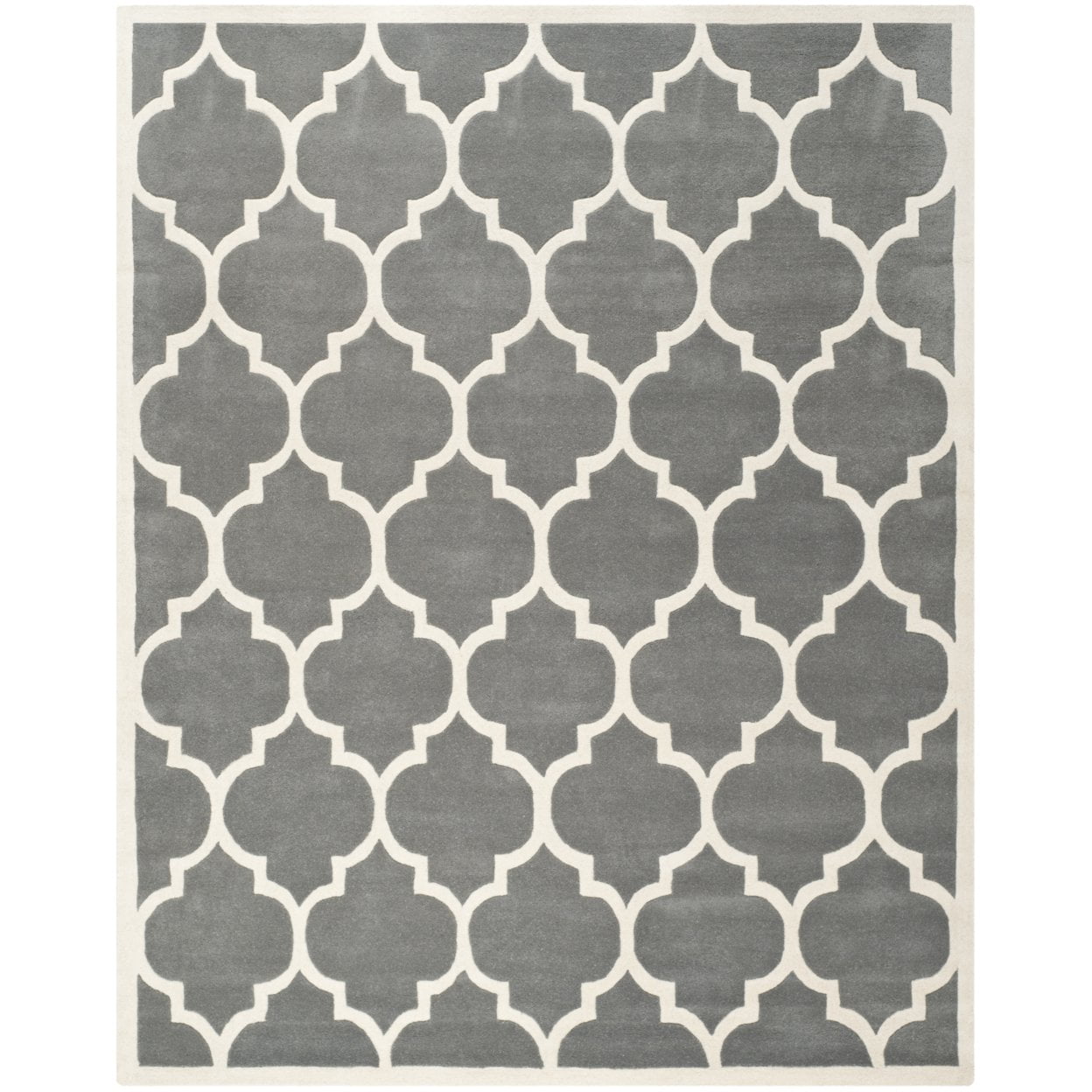 Off-White and Dark Grey Hand-Tufted Wool Area Rug