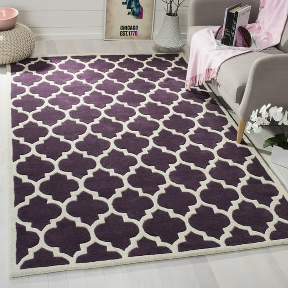 SAFAVIEH Chatham Freddy Geometric Wool Area Rug, Purple/Ivory, 8'9" x 12'