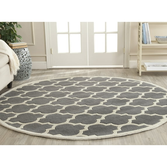 SAFAVIEH Chatham Freddy Geometric Wool Area Rug, Dark Gray/Ivory, 7' x 7' Round