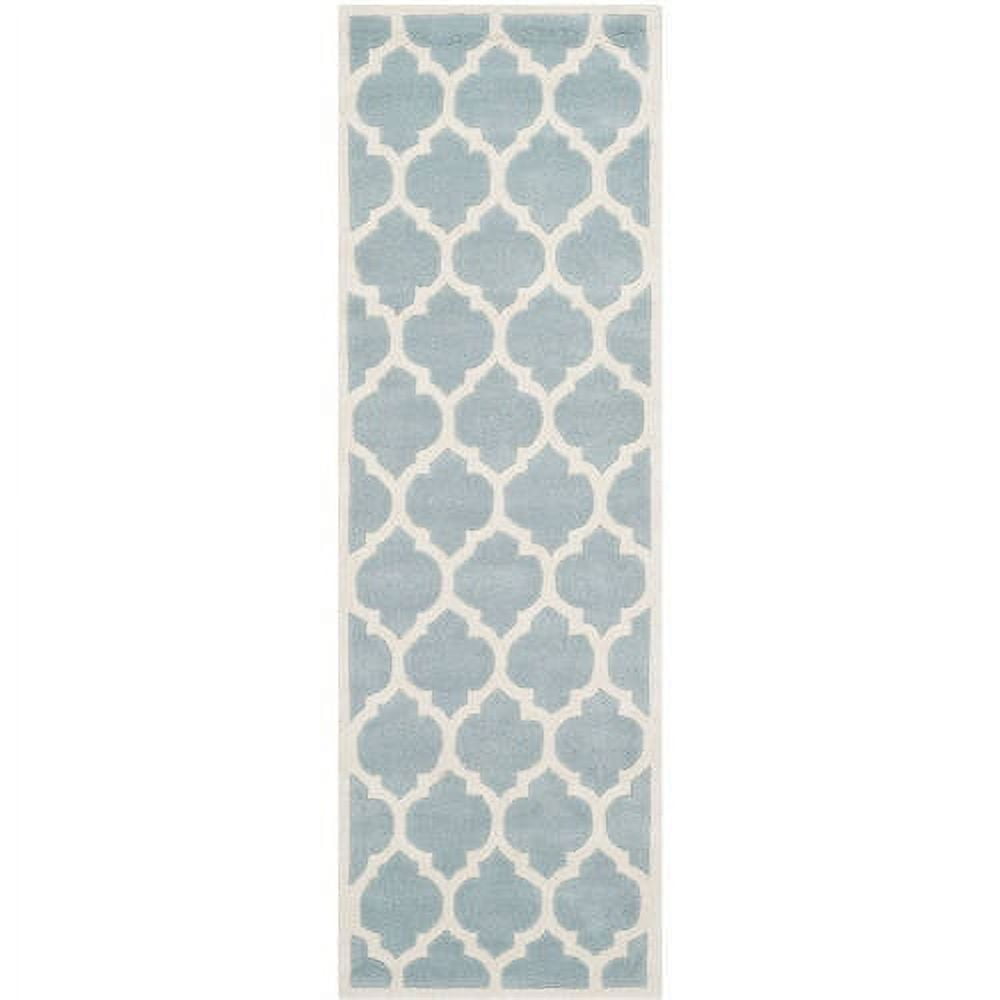 Ivory Blue Elegance Hand-Tufted Wool Area Rug - 27"x11"