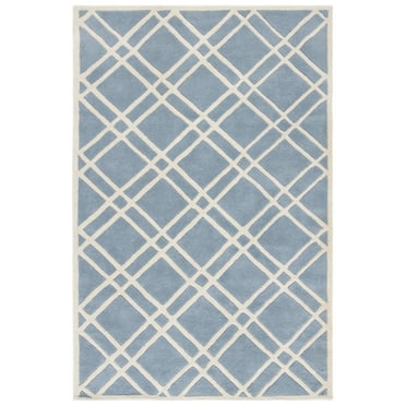 SAFAVIEH Chatham Gary Geometric Diamonds Wool Area Rug, Blue/Ivory, 2' x 3'