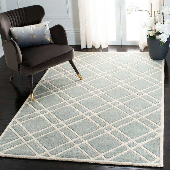 SAFAVIEH Chatham Gary Geometric Wool Area Rug, Gray/Ivory, 5' x 8'