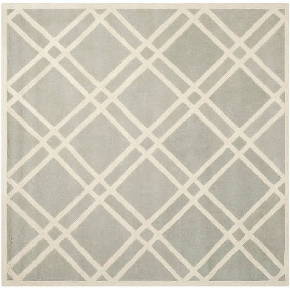 Grey and Ivory Hand-Tufted Wool Geometric Area Rug, 5' x 8'