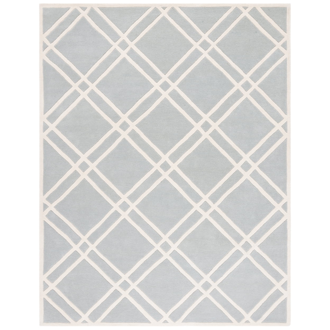 Grey and Ivory Hand-Tufted Wool Geometric Area Rug, 5' x 8'