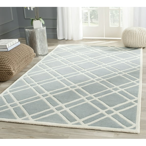 SAFAVIEH Chatham Gary Geometric Wool Area Rug, Blue/Ivory, 5' x 8'