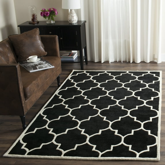 SAFAVIEH Chatham Gavin Geometric Wool Area Rug, Black/Ivory, 5' x 8'