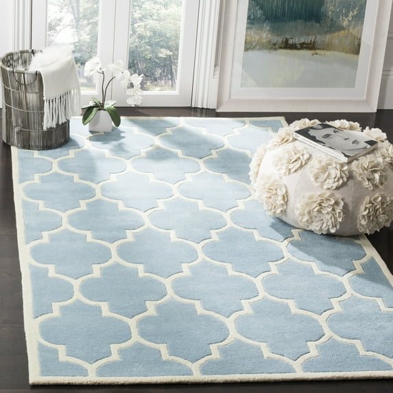 SAFAVIEH Chatham Gavin Geometric Wool Area Rug, Blue/Ivory, 4' x 6'