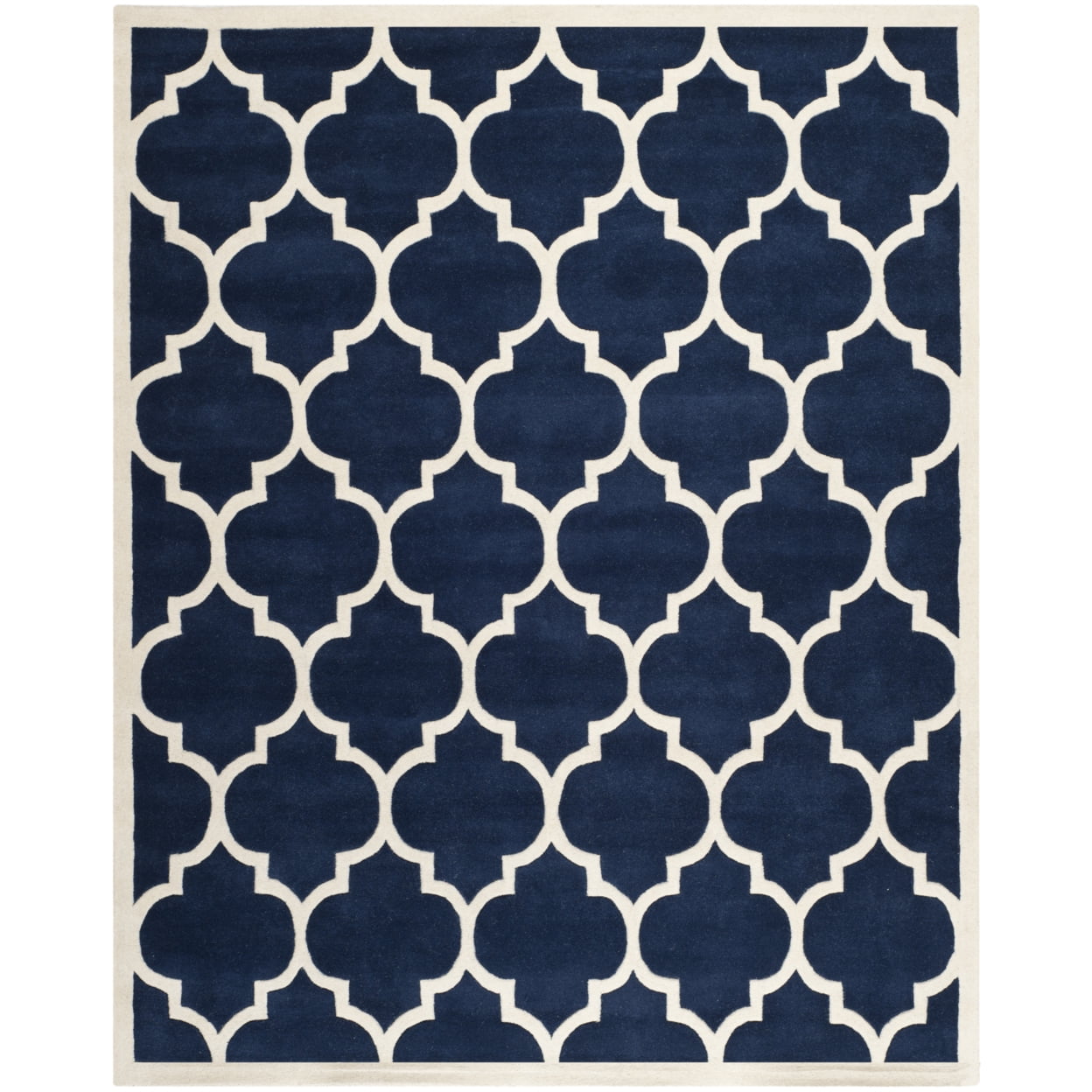 Ivory and Dark Blue Hand-Tufted Wool Geometric Area Rug