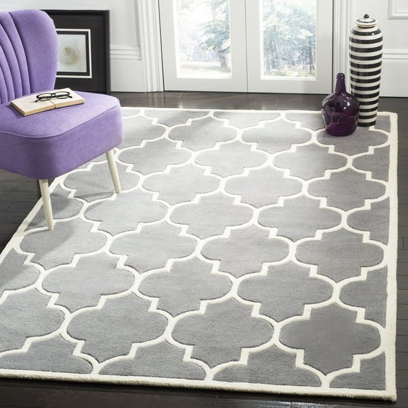 SAFAVIEH Chatham Gavin Geometric Wool Area Rug, Dark Gray/Ivory, 5' x 5' Square