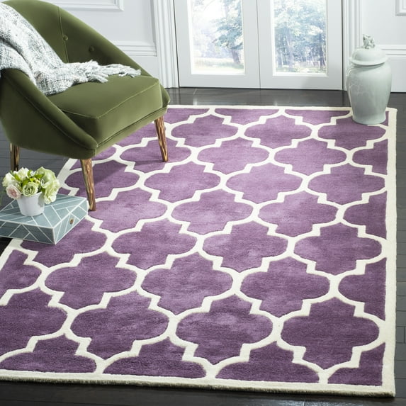 SAFAVIEH Chatham Gavin Geometric Wool Area Rug, Purple/Ivory, 3' x 5'