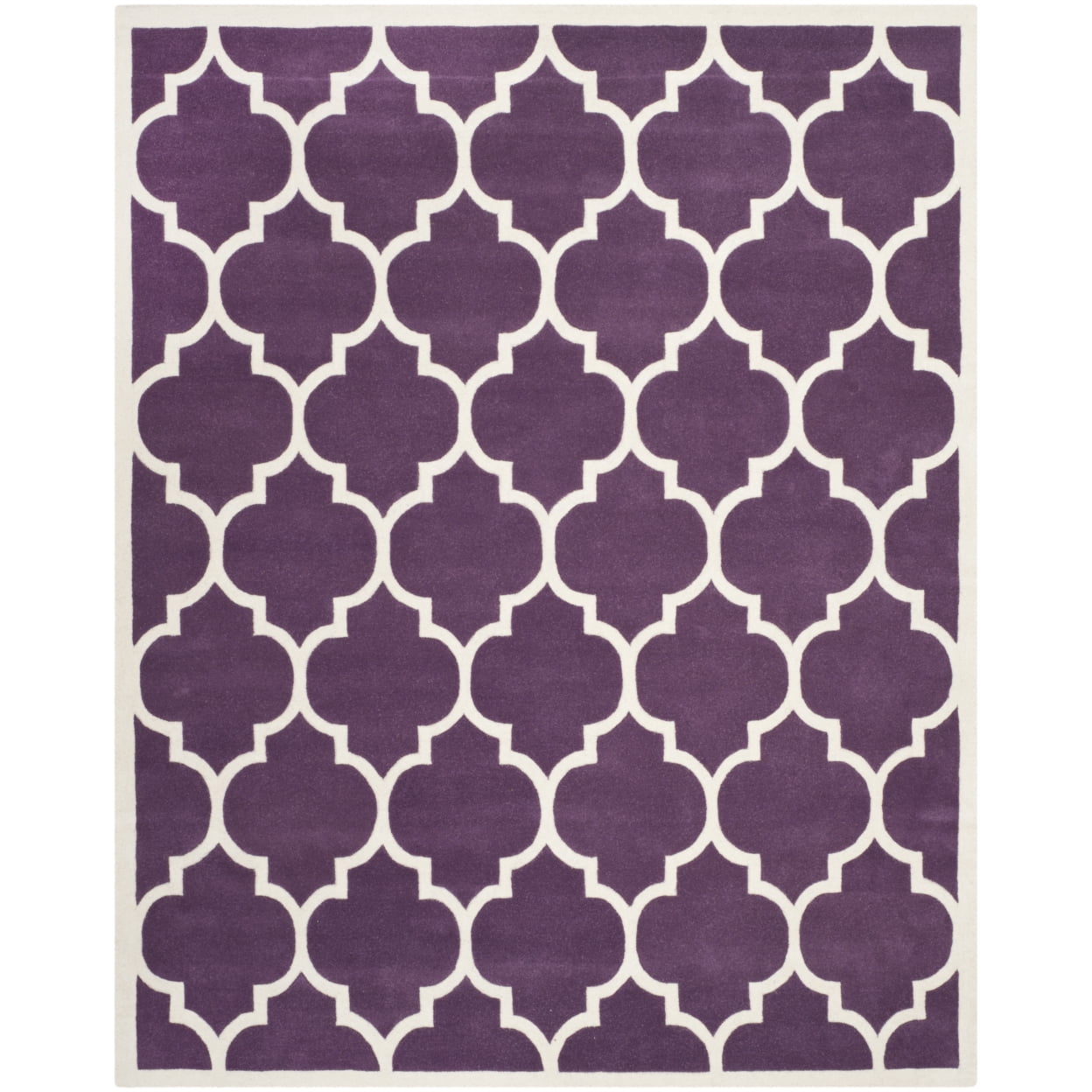 Ivory and Purple Hand-Tufted Wool 4' x 6' Rug