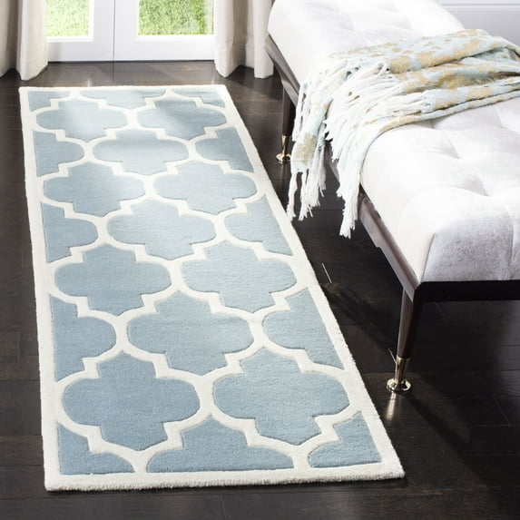 SAFAVIEH Chatham Gavin Geometric Wool Runner Rug, Blue/Ivory, 2'3" x 7'