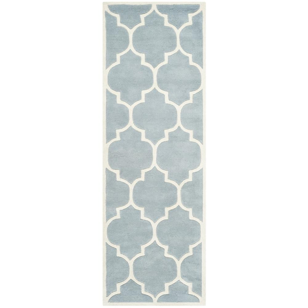 Blue and Ivory Hand-Tufted Wool Runner Rug