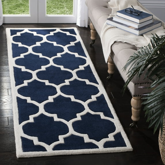 SAFAVIEH Chatham Gavin Geometric Wool Runner Rug, Dark Blue/Ivory, 2'3" x 11'
