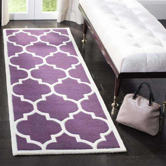 SAFAVIEH Chatham Gavin Geometric Wool Runner Rug, Purple/Ivory, 2'3" x 11'