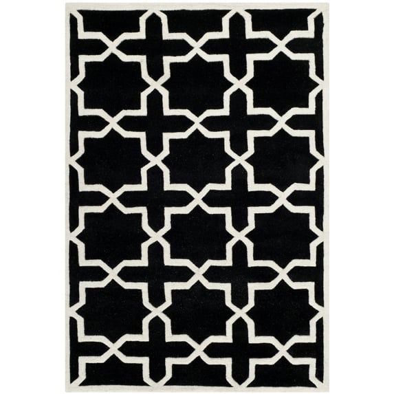 SAFAVIEH Chatham Giovanni Geometric Wool Area Rug, Black/Ivory, 5' x 8'