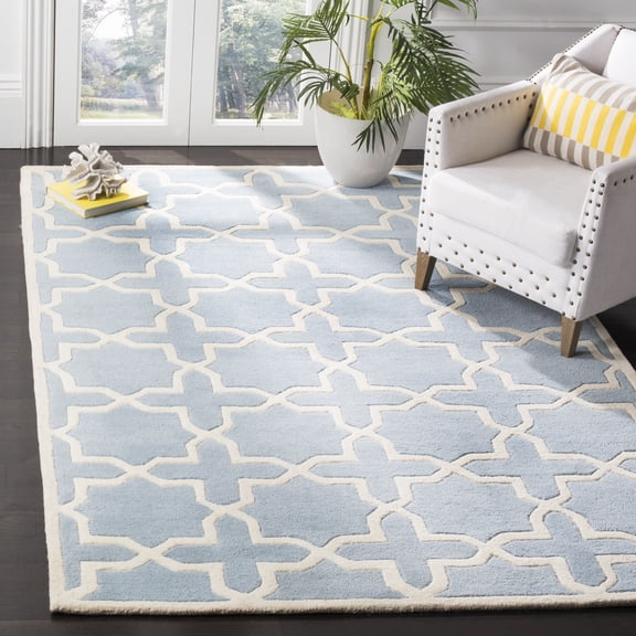 SAFAVIEH Chatham Giovanni Geometric Wool Area Rug, Blue/Ivory, 2' x 3'