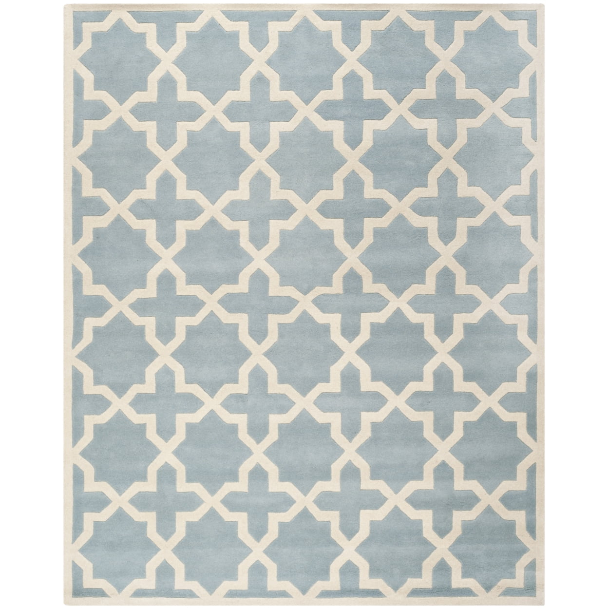 Hand-Tufted Blue and Ivory Wool Square Rug