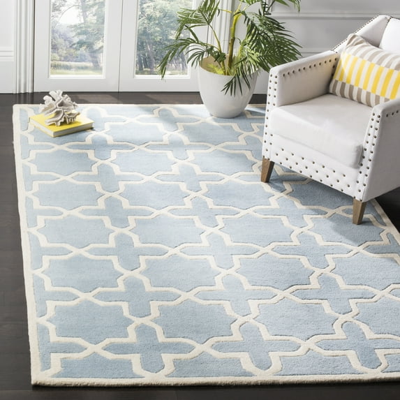 SAFAVIEH Chatham Giovanni Geometric Wool Area Rug, Blue/Ivory, 8'9" x 12'