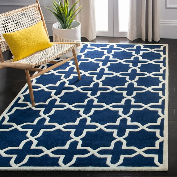 SAFAVIEH Chatham Giovanni Geometric Wool Area Rug, Dark Blue/Ivory, 4' x 4' Square