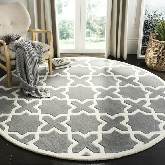 SAFAVIEH Chatham Giovanni Geometric Wool Area Rug, Dark Gray/Ivory, 4' x 4' Round