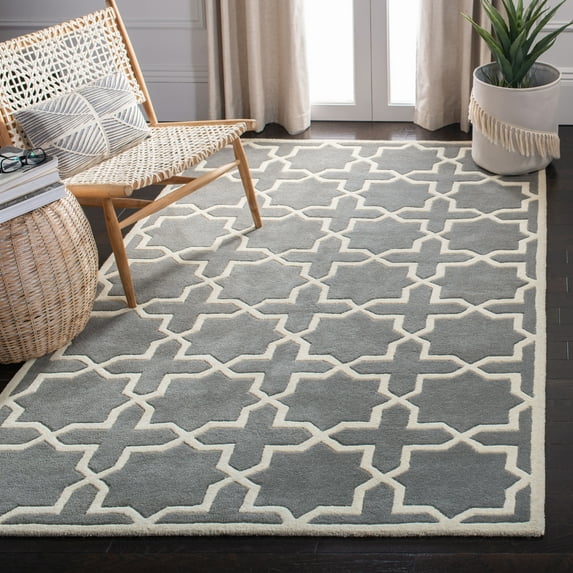 SAFAVIEH Chatham Giovanni Geometric Wool Area Rug, Dark Gray/Ivory, 4' x 6'
