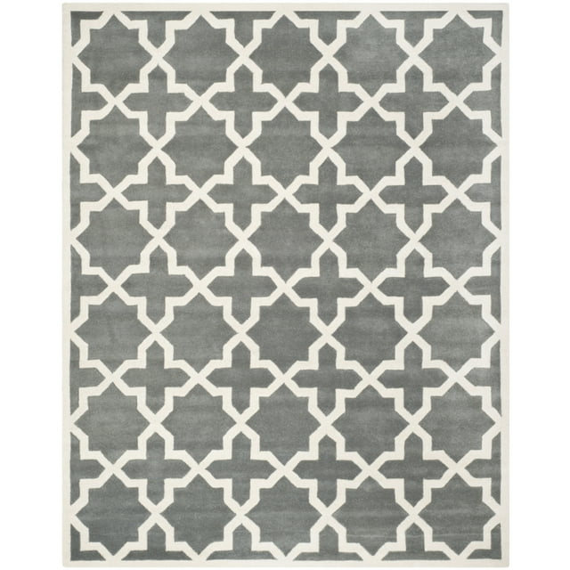 SAFAVIEH Chatham Giovanni Geometric Wool Area Rug, Dark Grey/Ivory, 8'9" x 8'9" Square