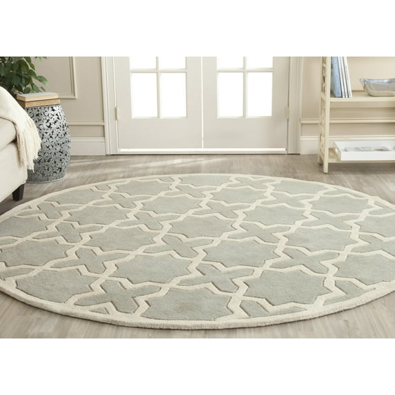 SAFAVIEH Chatham Giovanni Geometric Wool Area Rug, Gray/Ivory, 4' x 4' Round