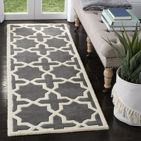 SAFAVIEH Chatham Giovanni Geometric Wool Runner Rug, Dark Gray/Ivory, 2'3" x 9'