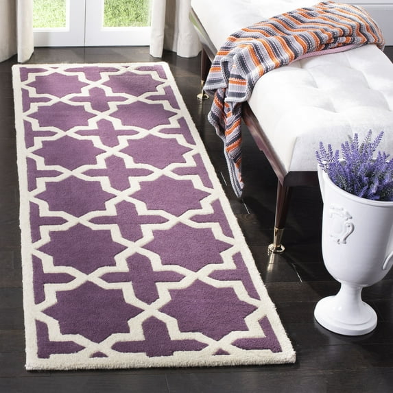 SAFAVIEH Chatham Giovanni Geometric Wool Runner Rug, Purple/Ivory, 2'3" x 7'