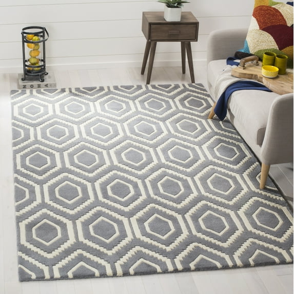 SAFAVIEH Chatham Graham Geometric Wool Area Rug, Dark Gray/Ivory, 2' x 3'