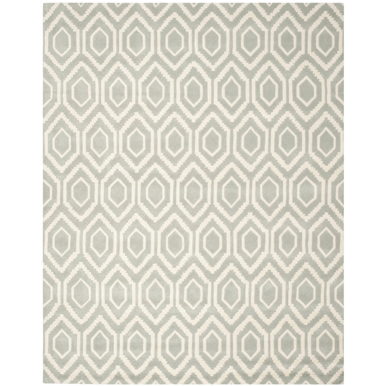 Grey and Ivory Geometric Hand-Tufted Wool Area Rug, 4' x 6'