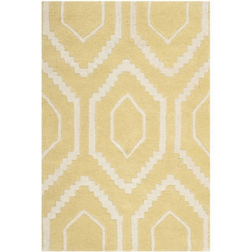 Light Gold and Ivory Hand-Tufted Wool Geometric Area Rug