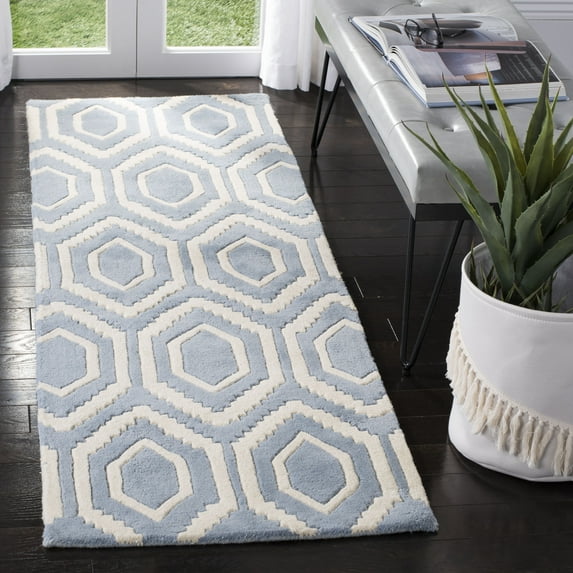 SAFAVIEH Chatham Graham Geometric Wool Runner Rug, Blue/Ivory, 2'3" x 7'