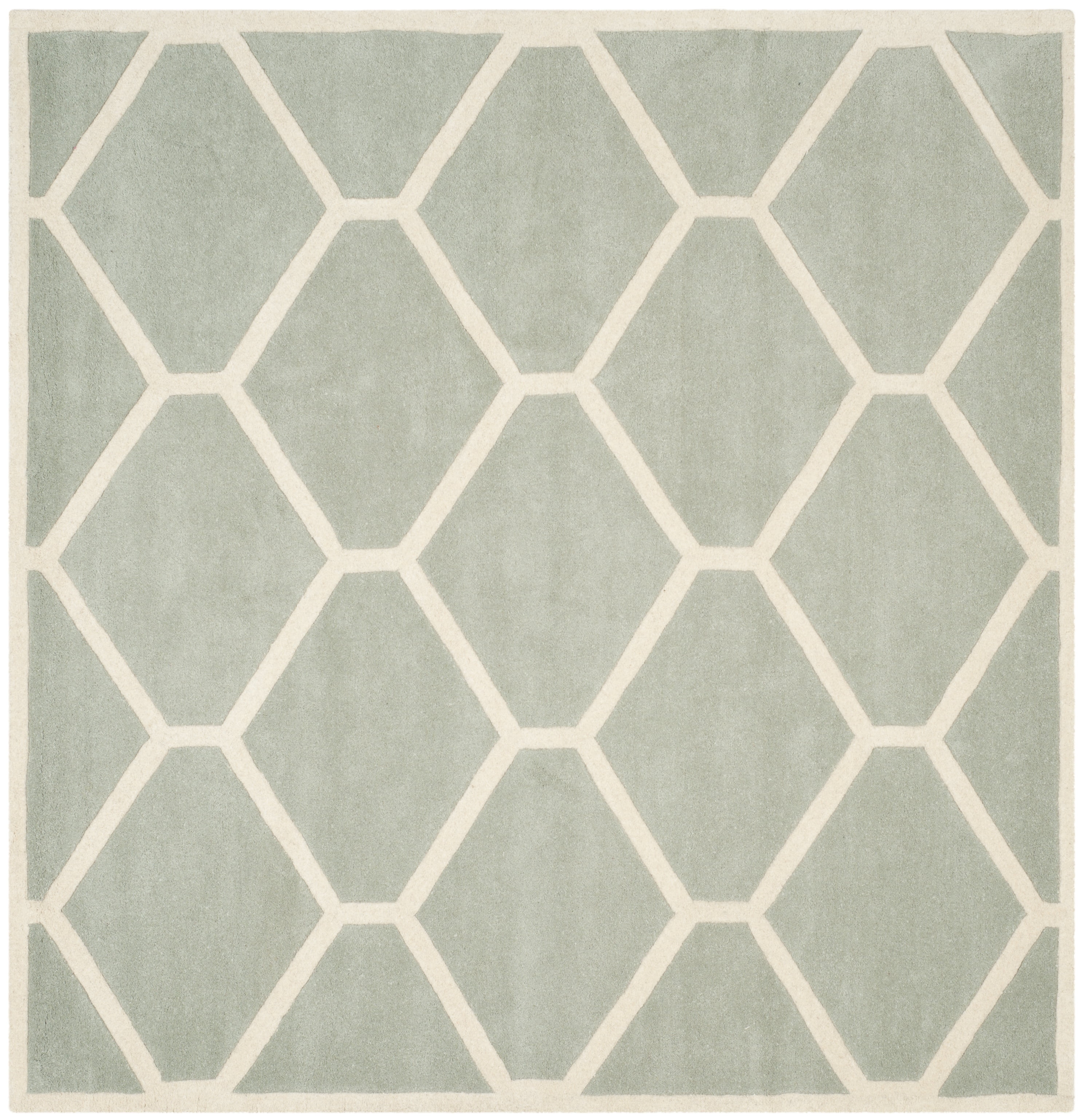 SAFAVIEH Chatham Greg Geometric Wool Area Rug, Gray/Ivory, 7' x 7' Square