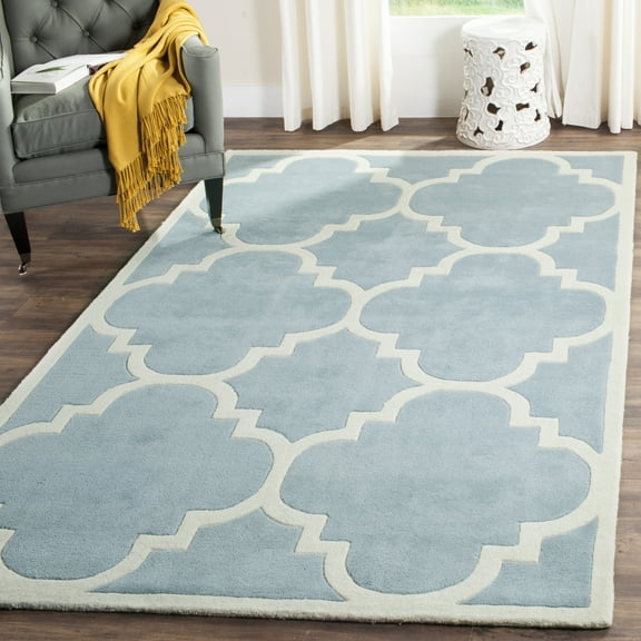 SAFAVIEH Chatham Hayden Geometric Wool Area Rug, Blue/Ivory, 2' x 3'